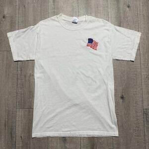 Vintage Gildan USA Flag White Tee - Size Medium Men